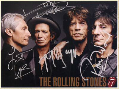 ROLLING STONES signiertes Foto Jagger / Richards / Holz / Watt 10''x8'' Nachdruck