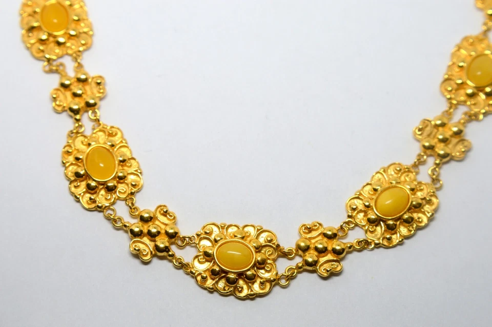 COLLAR PLATA ESTERLINA 925 DORADO CON YEMA DE HUEVO AMARILLA ÁMBAR 55g Foto 2 de 4