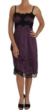 DOLCE & GABBANA Dress Purple Silk Stretch Black Lace A-Line IT40 / US6 / S $1600