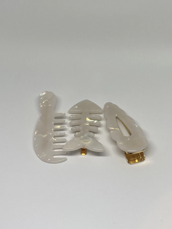 White Hair Clips Fish Bones Goth Kawaii Y2K 3 Piece Hair Accessories Women Girls - Image 2 of 3