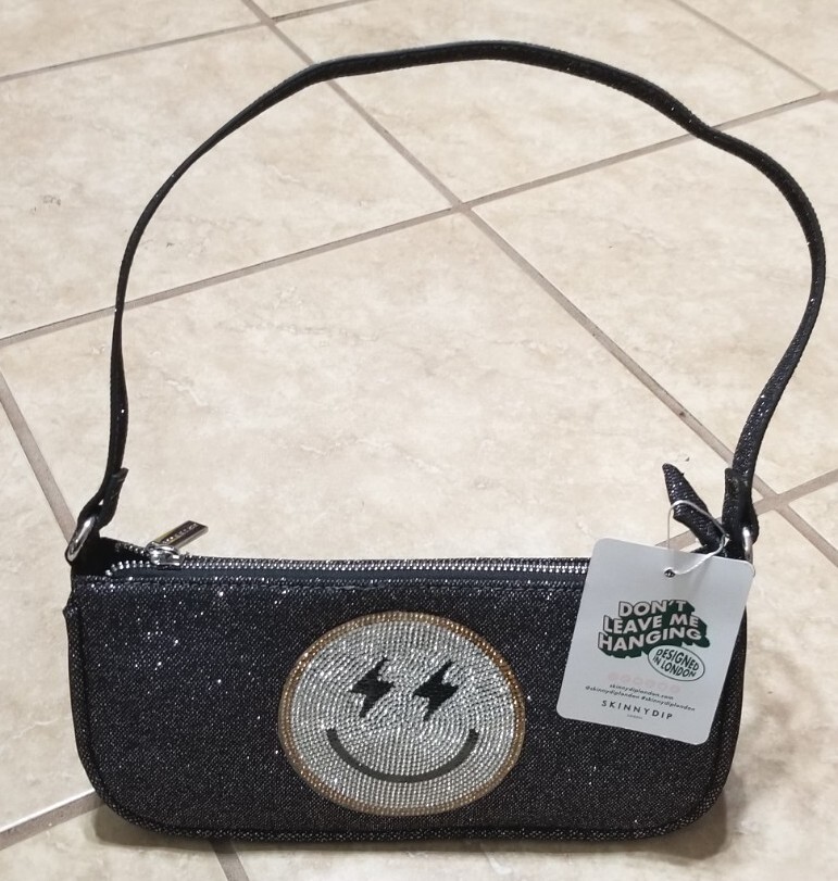 Skinnydip Rhinestone Smiley Face Glitter Shoulder Bag