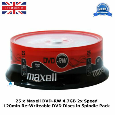 Maxell DVD-RW 4,7GB 2x Geschwindigkeit 120min wiederbeschreibbare DVD Discs in Spindelpackungen Posten