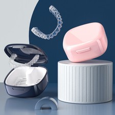 False Teeth Storage Box Denture Case with Strainer Basket Bath Cleaning Soaking