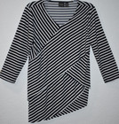 Chicos TRAVELERS 0=Small Stripe Top 3/4 Slv Asymmetrical Tiered Pullover Shirt