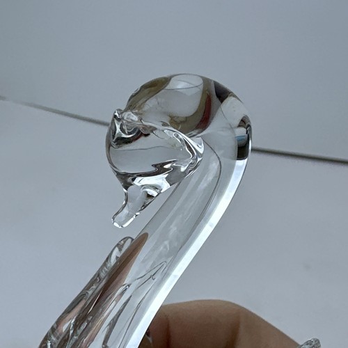 Clear Bubble Glass Swan Bird Paperweight Trinket Figurine Vintage 4” - Picture 7 of 12