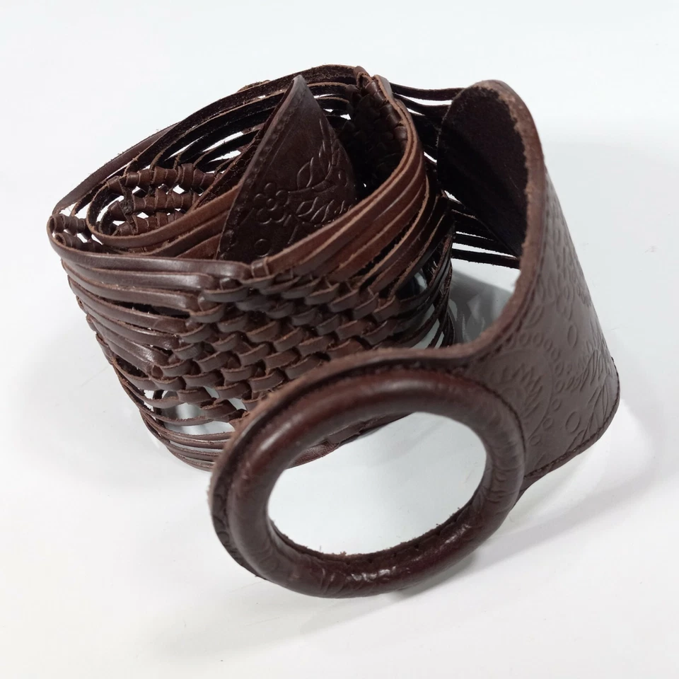 Bebe Leather Hip Belt Small 34 Paisley Flower Vine Woven Brown - Image 4 of 4