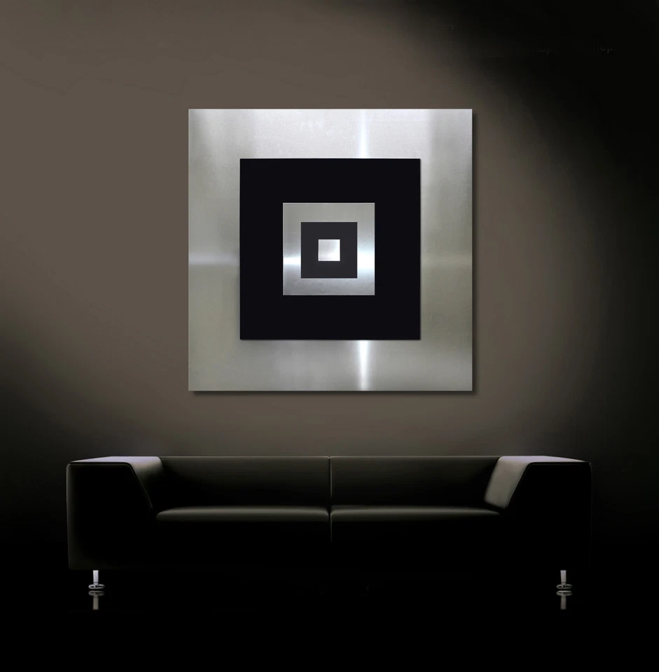 ORIGINAL ABSTRAKT METALL BILD UNIKAT Modern Wandbild Schwarz Silber 3D Deko XL - Bild 2 von 3