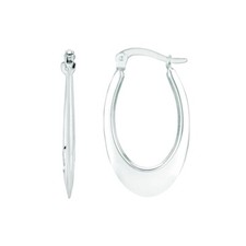 Polished Back to Back Oval Hoop Earrings Real 14K White Gold