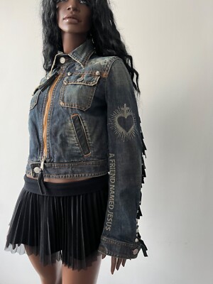 Dsquared2 Runway Denim Leather Jacket 2005 EU 44 Rare HOPE Jesus
