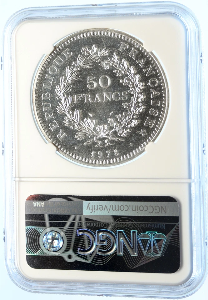 1978 FRANCE Large HERCULES Motto VINTAGE Old Silver 50 FRANCS Coin NGC i98429 - Image 4 of 4
