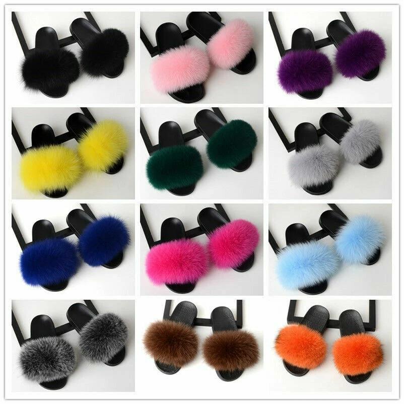Настоящий мех женщин тапочки туфли сандалии шлепанцы шлепанцы скольжения на моде - Изображение 2 из 4