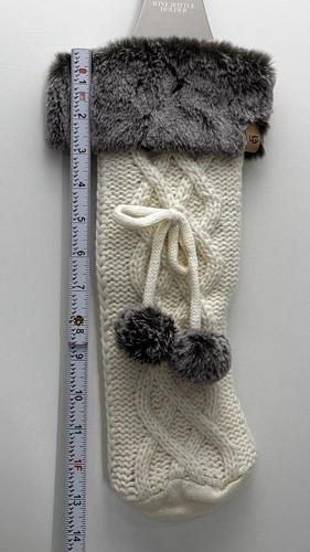 UGG Wine Bottle Holder Knit With Faux Fur & Pom Poms Holiday Xmas - Picture 6 of 7