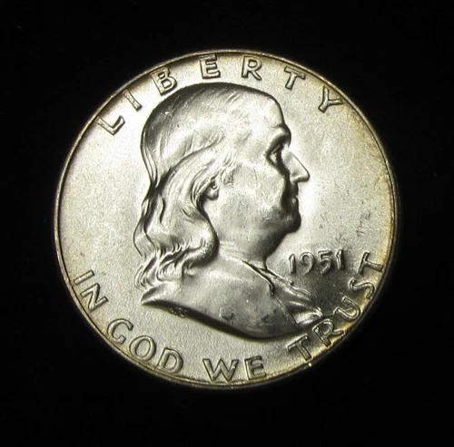 1951-P GEM FRANKLIN HALF DOLLAR - 90% SILVER - EARLY DATE - 90% BELL LINES