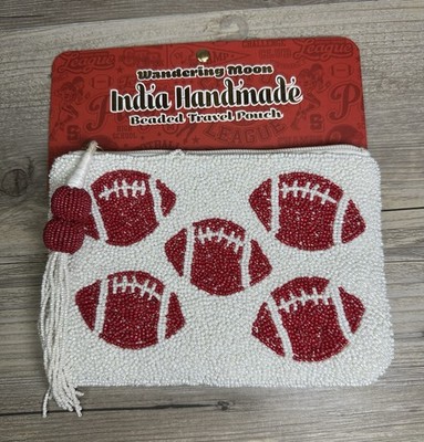 NEW RELEASE Handmade in India Red Football Beaded Travel pouch Viral TikTok