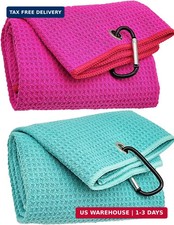 2 Pack Tri-fold Golf Towel Set, Microfiber Fabric Waffle Pattern Towels, Outdoor