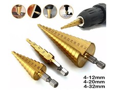 Large HSS Steel Step 4-12/20/32mm Cone Drill Titanium Bit Set Hole Cutter Tools