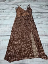 Urban Outfitters Kelly Brown/White Polka Dot Surplice Midi Slip Dress, Size S-P