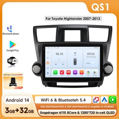 For 2007-2013 Toyota Highlander Upgrade GPS Carplay Car Radio Android 14 BT5.4