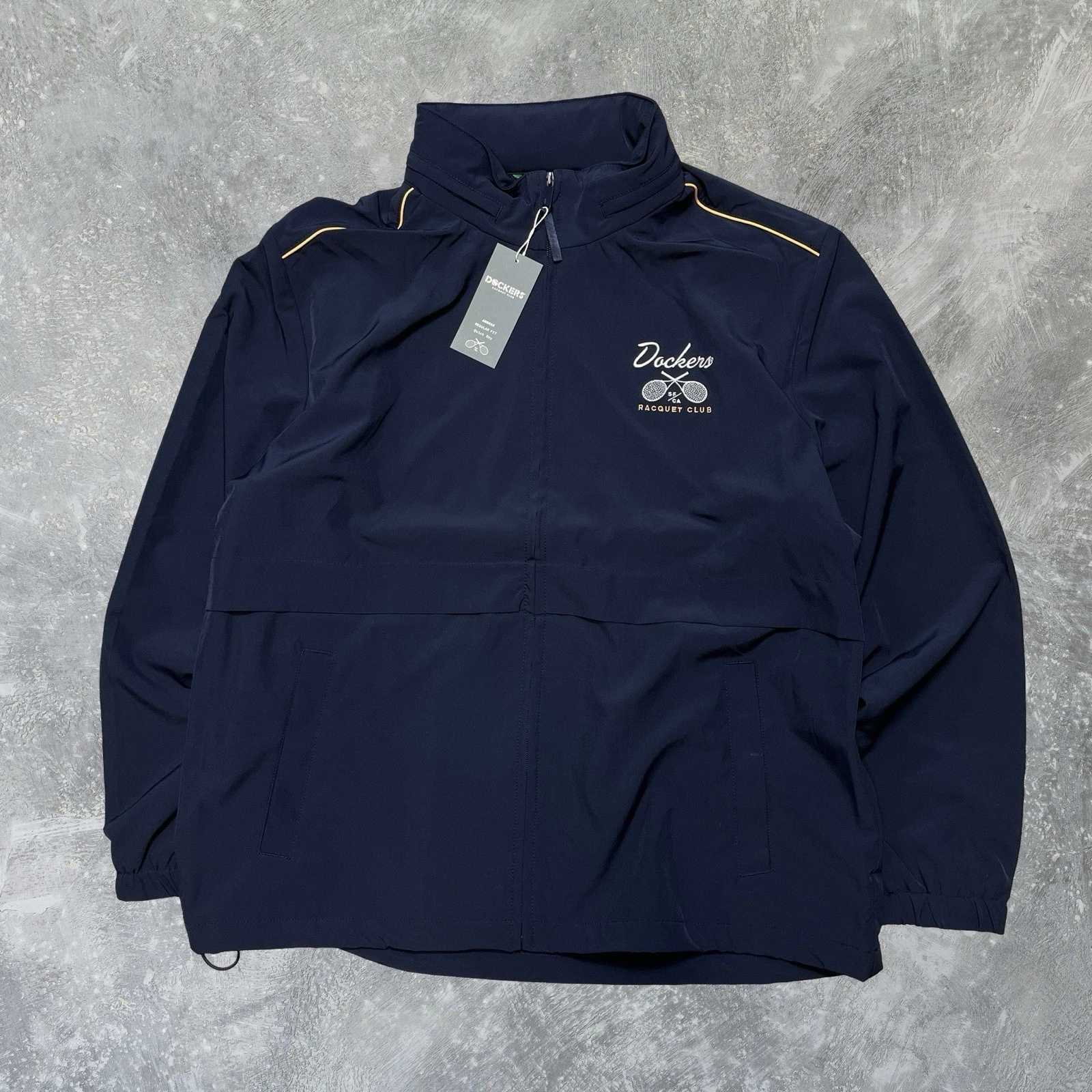 Dockers Racquet Club Anorak Windbreaker Jacket Hooded Navy Blue Mens Large