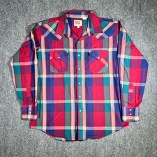 Vintage 90s Ely Cattleman Plaid Western Pearl Snap Shirt Large