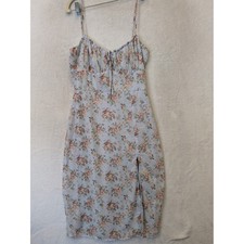 Windsor Midi Garden Dress Women's XS Blue Floral Tie Front Side Slit