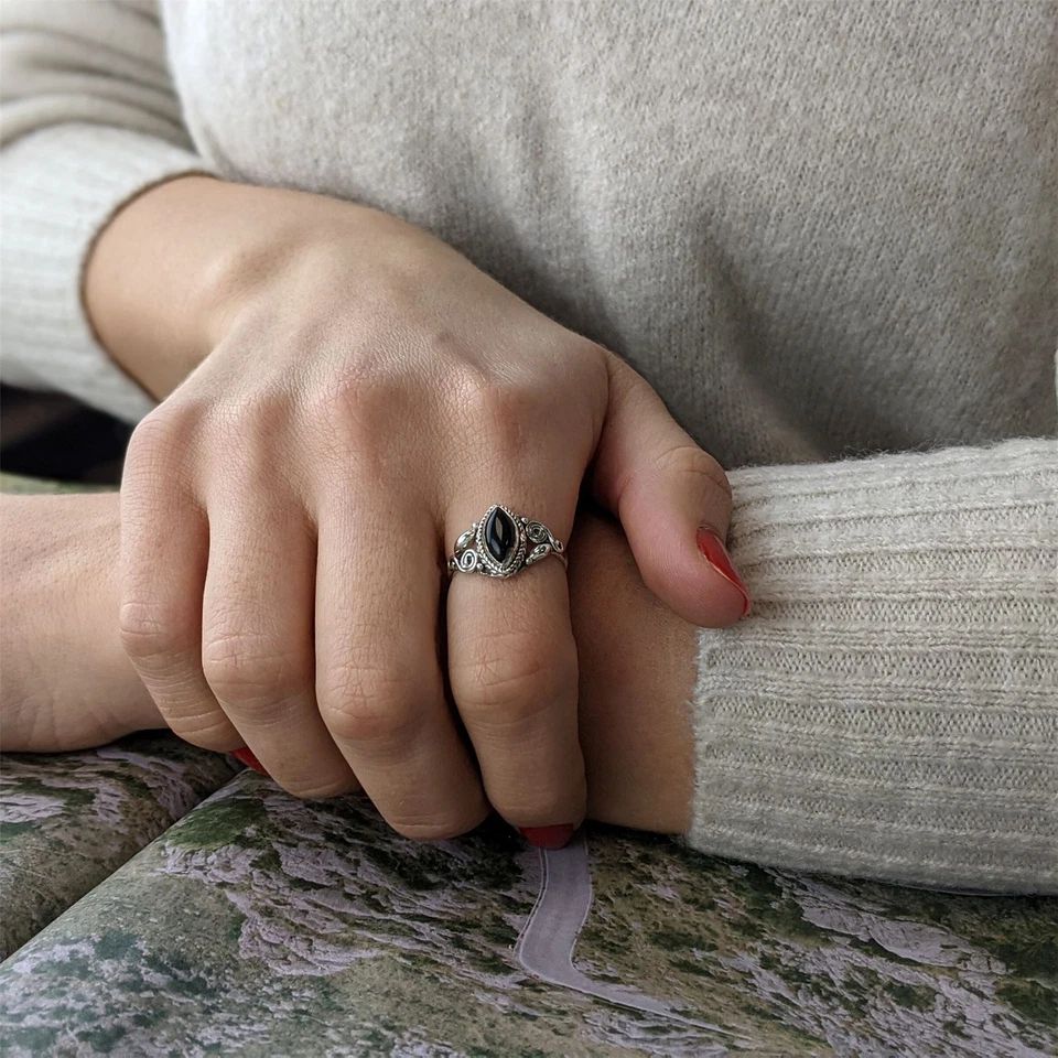 81stgeneration Anello Argento Sterling Boho Spirale Onice Pietra Preziosa - Immagine 4 di 4