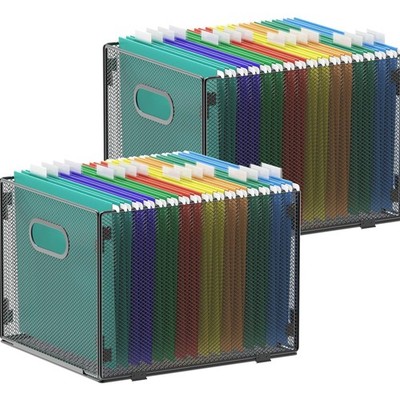 2 Pack Hanging File Organizer, Mesh File Folder Box Filing Box File Cabinet O...