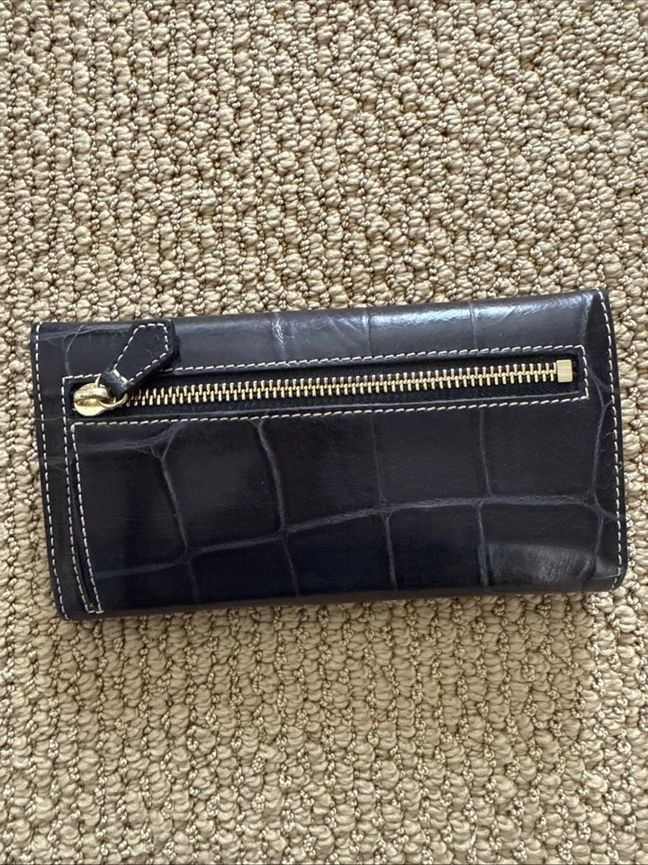 Dooney & Bourke Black Leather Crocodile Embossed Credit Card Trifold Wallet - Image 4 of 4