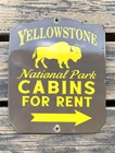 VINTAGE 10x8.25" YELLOWSTONE NATIONAL PARK PORCELAIN GAS OIL PUMP STATION SIGN
