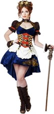 Steampunk Women Corset Dress Lace Up Attached Overskirt Hi Low Halloween size XL