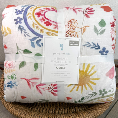 POTTERY BARN KIDS HERITAGE WHOLECLOTH RAINBOW QUILT, FULL/QUEEN ~ MULTI SOFT
