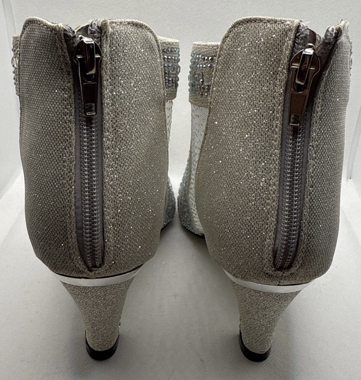 Valenti Franco  Silver Rhinestone & Glitter Mesh Open Toe Dress Shoe 8.5 b182 image 4