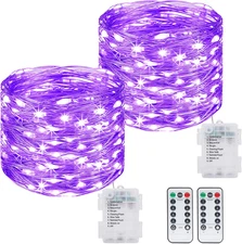 2 Pack Purple Fairy Lights Battery Operated, 39FT 120 LED Twinkle String Lights