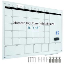Magnetic Glass Whiteboard Calendar 48"x36" Glass Dry Erase Calender Board 36"...