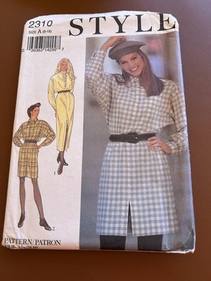 90s Style 2310 Loose-Fit Dress w Granddad Collar, Front Slit Sz 8-18