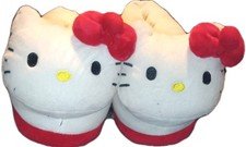 Hello Kitty Slippers Red Bow Plush Size 9-10 L-XL Snuggly Cuddling Soft Japan