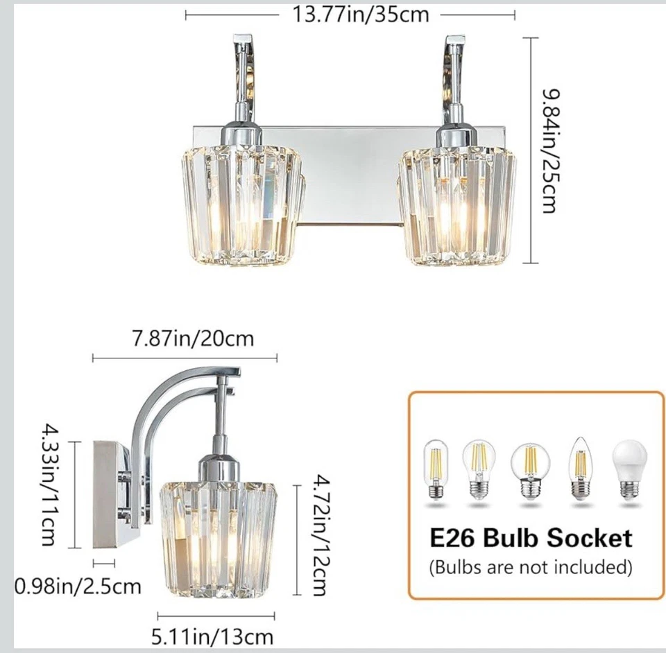 Modern Bathroom Vanity Light 2 Light Chrome Wall Sconce Crystal Accent 13.77” - Image 4 of 4