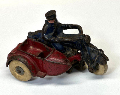 Antique Hubley Champion Cast Iron Motorcycle Sidecar Toy Original Paint 5''
