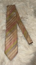 BCBG Attitude Silk Hand Sewn Gold Multicolor Striped Mens Necktie Tie