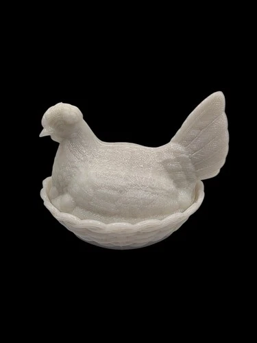 Vintage White Milk Glass Hen On A Nest Lidded Candy Dish 6" Farmhouse Unmarked