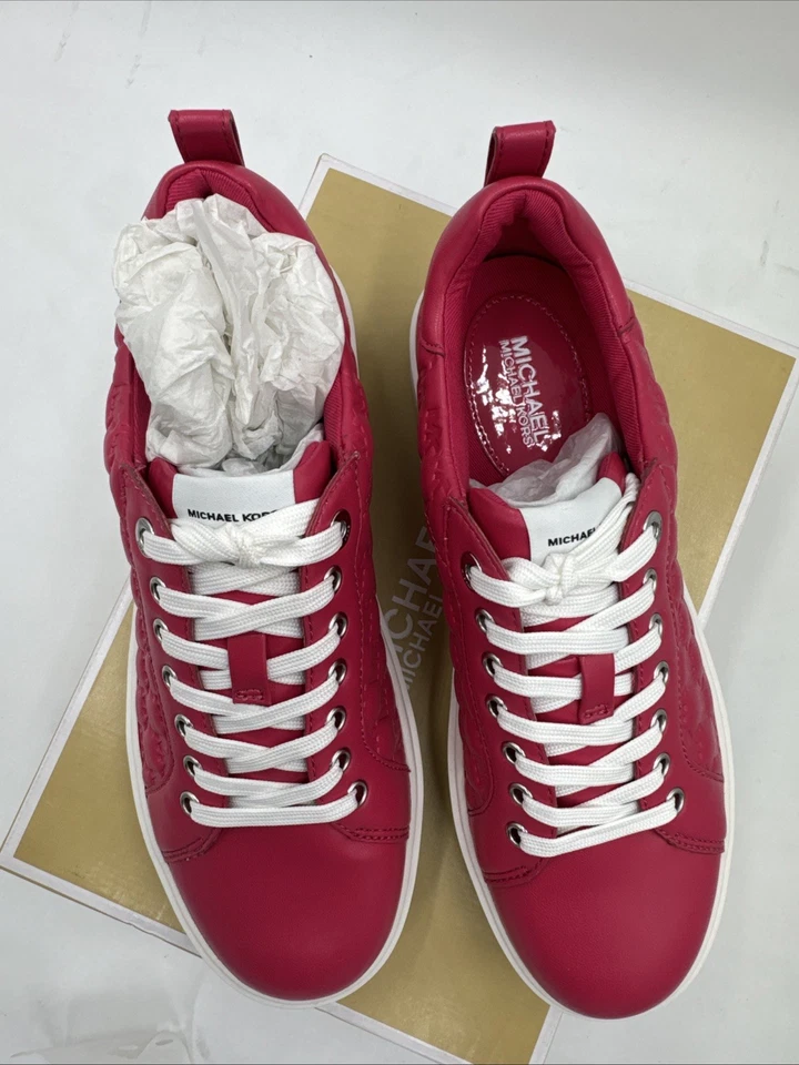 Zapato Deportivo Michael Kors Emmett Con Cordones Napa Hinchado Logo MK Rojo Rubí Talla 7.5 Foto 4 de 4
