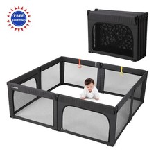 Playpen Foldable Toddlers 8 Panels Adjustable Enclosure 79x71 in Black 1-3 Baby
