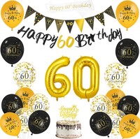 60. Geburtstag Deko Set Gold Schwarz, Partydeko Banner Ballons SchäRpe