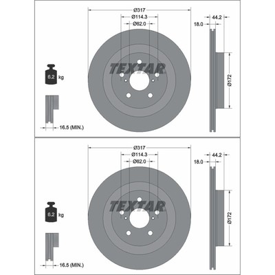 2x TEXTAR BREMSSCHEIBEN 317mm INNENBELÜFTET HINTEN passend für LEXUS UX TOYOTA R