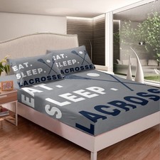 Lacrosse Bed Sheets Set Boys Gilrs Ball Sports Theme Fitted Sheet Deep Pocket...