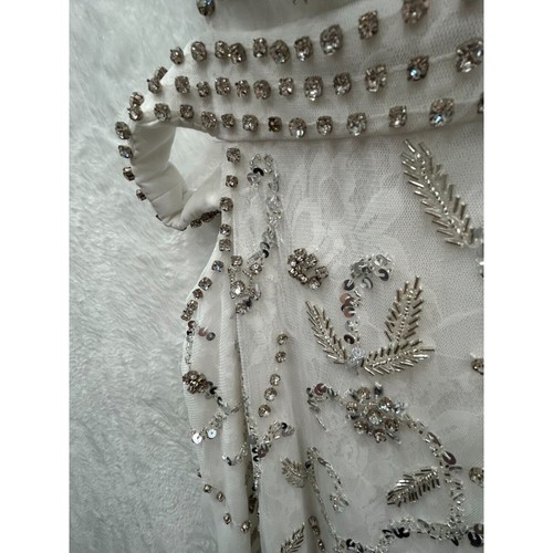 Mac Duggal 10873 White Beaded Sleeveless High Neck Cut Out Gown Size 4 AS IS - Picture 10 of 23