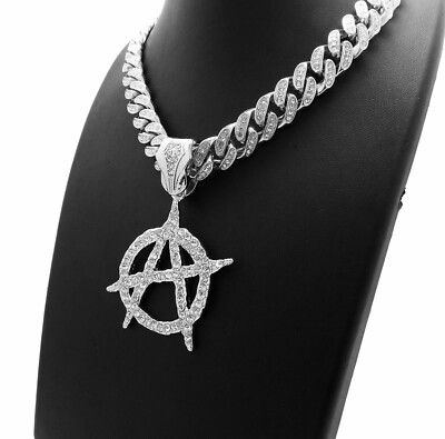 希少 undercover silver925 anarchy necklace Hip Hop ANARCHY pendant Cubic Zirconia Cuban Choker Chain