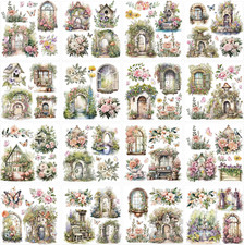 Garden Flower Rub on Transfer for Crafts: 16 Pcs Whimsical Garden Rub on Transfe