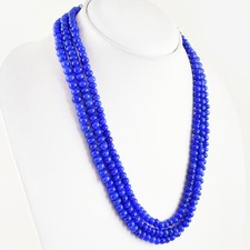 378.50 CTS EARTH MINED RICH BLUE SAPPHIRE 3 LINE ROUND SHAPE BEADS NECKLACE RS