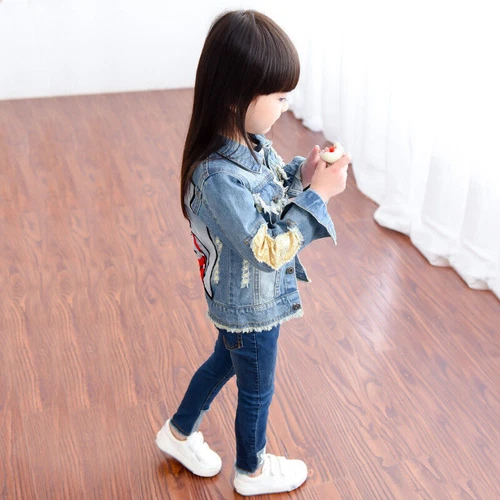 Sequin Toddler Kid Girl Jean Jacket Outdoor Travel School Denim Jacket Coat - Picture 15 of 20